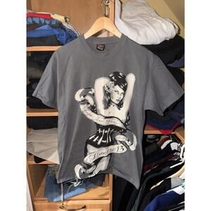 Lucky 13 Pin-Up Girl AOP T-Shirf Mens MD Vintage Y2K 90s Rare Biker Grunge